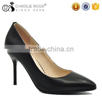 Wholesae latest design pu leather women elegant black shoes