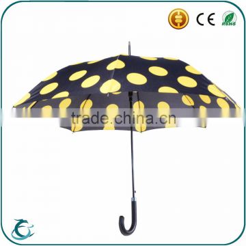 2016 Umbrella factory yellow dot auto open straight umbrella for promotion