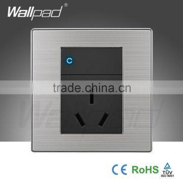 2015 China Wholesaler Hot Sale Wallpad Luxury 16A Wall Light Switch Satin Metal Panel 1 Gang 3 Pin Switch Socket Outlet