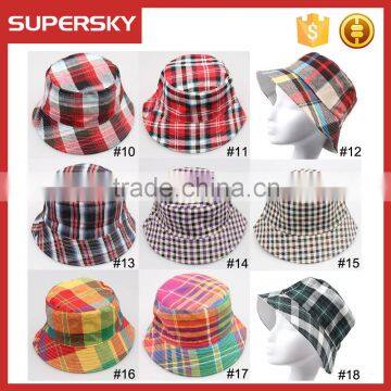 A-1539 fashion fishing plaid bucket hat outdoor plaid pattern bucket cap holiday plaid travel bucket hat