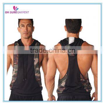 stringer back singlet hoodie with mesh panel, custom tank top hoodie