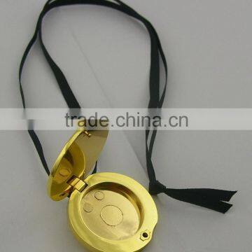 2015 New 38mm Metal round solid perfume container /lip gloss necklace, with changeable pu sticker ,various design, OEM designs a