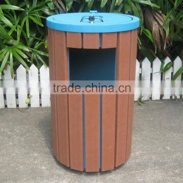 Recycled HDPE slats and metal outdoor street garbage waste bin