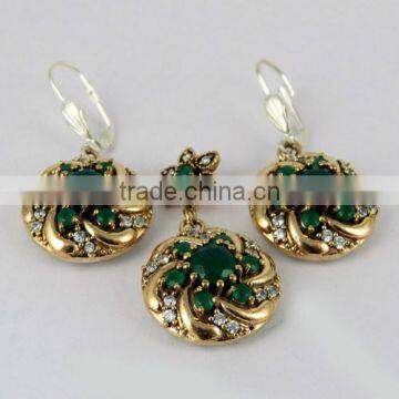 Natural !! Green Onyx & White CZ 925 Sterling Silver Jewelry Set With Brass, Free Shipping !! Silver Jewellery