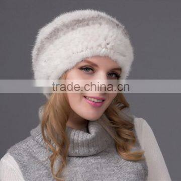 Europe Style Fashion Women Headwear Mink Knit Fur Winter Hat