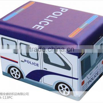 Kid toy storage police car foldable ottoman