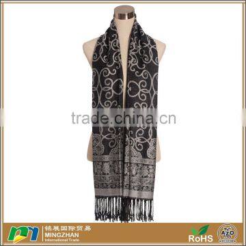 Women's jacquard vintage ethnic pattern 100% acrylic tassel black scarf shawl