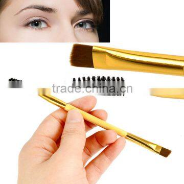 1Pcs Newly Design Makeup Tool Bamboo Handle Double Eyebrow Brush+Eyebrow Comb Makeup Brush