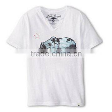 kids clothing wholesale comfortable fabric cotton screen printed bear graphic on front v neck unisex t shirts