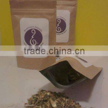 stand up kraft paper bag with zipper for herbal tea packaging