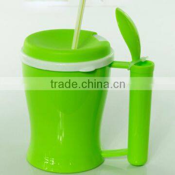 Promotion Gift 350ml Plastic Mug with Spoon And Straw
