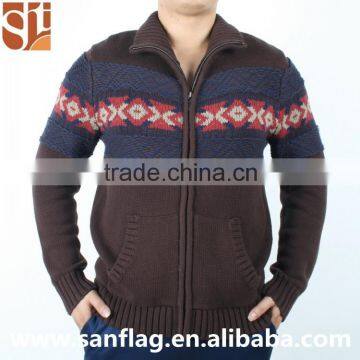 2016 China Import Direct Man High Neck Long Sleeve Cardigan Jacket With Zip Christmas Thick Knit Sweater With Kangaroo Pocket