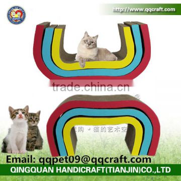 Wholesale pet toy product corrugated indoor cat house cardboard cat scratcher with catnip spray