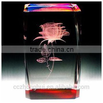 2016 Personal design 3d inner engraved flower crystal cube