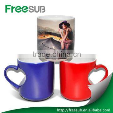 Multicolor Heart Shaped Ear Ceramic Magic Coffee Mug For Sublimation