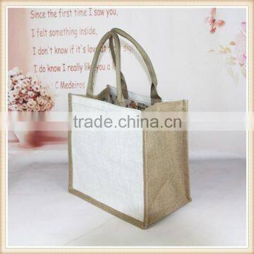 Jute Bag White Color Front and Back,nature With Side,linen Fabric Inner photo-2
