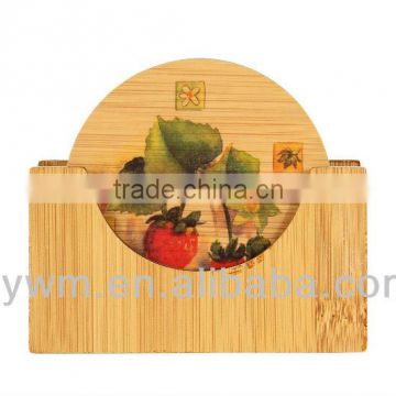 Round Colorful Tea Bamboo Coaster Set for Ceramics Cup and Ceramics Bowl