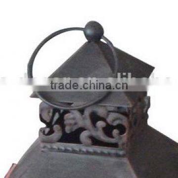 Red Color Wood Lantern Cross Frame Iron Top photo-3