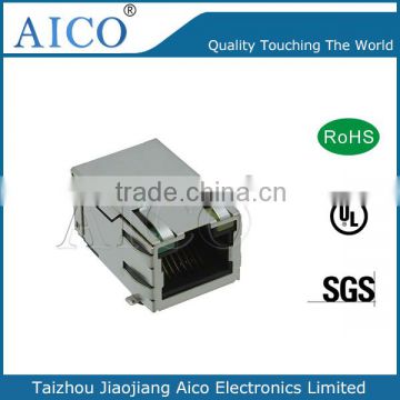 free sample pcb mounting shielded tab up 8P8C cat3/cat5/cat6 90 degree rj45 ethernet jack with LED light