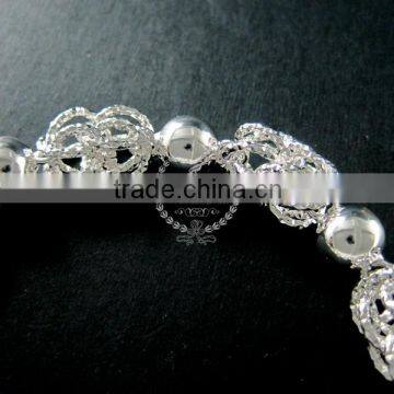 20cm Silver Plated Brass Faceted Round Beads Link Fashion DIY Bracelet Supplies 1900070 photo-4