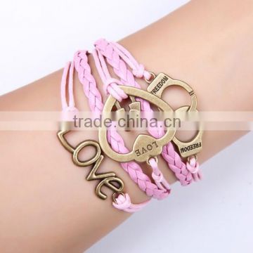 Lovely friendship bangle , leather handmade infinity charm bangle customized