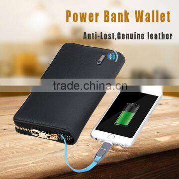 Long fashion security men's smartphone power bank clutch wallet with anti-theft alarm