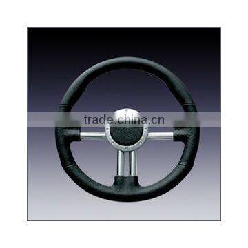 leather steering wheel in aluminum frame