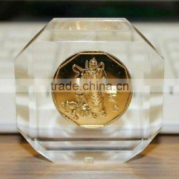 Custom acrylic paperweight with coins