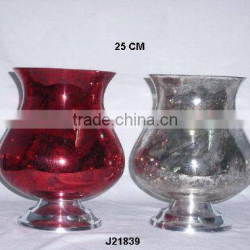 Cast Aluminium Candle holder with glass chimney in red and silver colour
