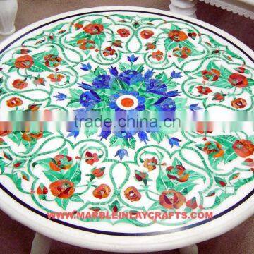 White Marble Inlay Table Tops, Round Marble Dining Table Top