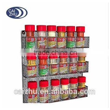 Kitchen accessories black paint wire mesh wall mounted spice rack