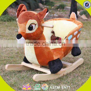 2017 new design lovely plush deer toddlers wooden rocking animals W16D074