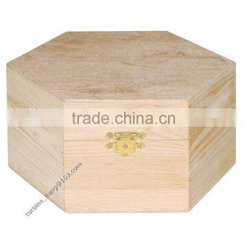 Natural Plain Hinged Hexagon Wooden Box Crafting