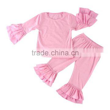 Custom Girls' Long Sleeve Double Layer Ruffles T shirt & Ruffle Pants Clothing Sets