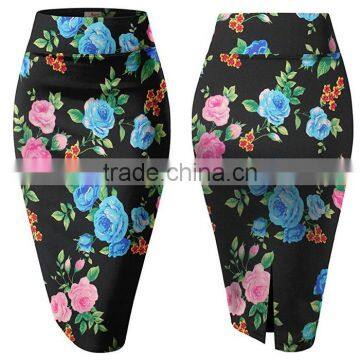 Women Corporate Skirt Designs Most Suitable Pencil Fashion Floral Prints One Piece Skirt For Office Wear