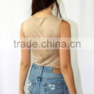 Womens Ladies Suede Top Junior Sexy Clubwear Casual Boho Crop Top photo-6