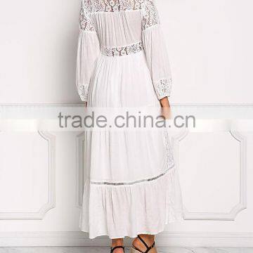 Off White Lace Trim Button Down Maxi Dress Long Frock Design HSd5221 photo-6