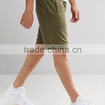 High Quality Cheapest New Design Custom Drawstring Waist Side Zip Pocket 100% Cotton Breathable Jersey Green Men's Sweat Shorts photo-4