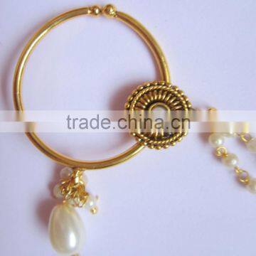 BIG HOOP NATH Press NOSE RING GOLD PLATED POLKI PEARL photo-3