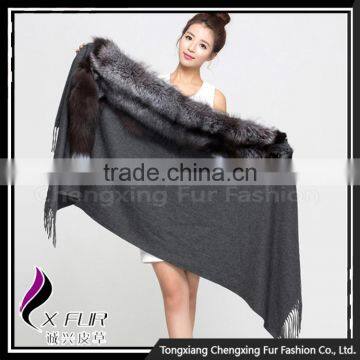 CX-B-P-53A Excellent Quality Cashmere Pashmina With Fur Shawl photo-6