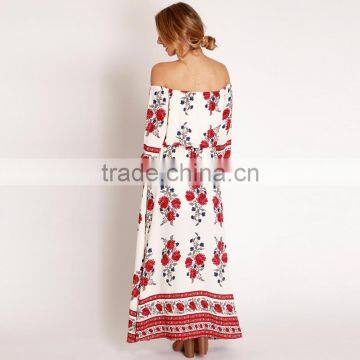 Maxnegio Sexy Long Sleeve Boder Print off Shoulder Midi Evening Dress photo-2