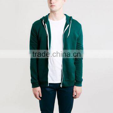 Men's plain teal 100% polyester zip up pocket hoodies