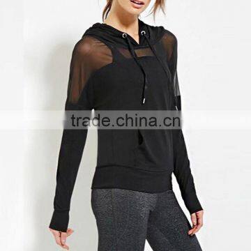 New Arrival Women Sweatshirt Autumn Hoodies Sexy Mesh See Through Hooded Long Sleeve Patchwork Casual Hoodies Tops