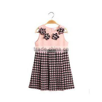 2015 Kid Apparel Houndstooth Pleated Winter Kid Dress Kid Clothing for Cute Girl photo-4