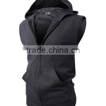 OEM New Design Cotton Plain Wholesale Sleeveless Hoodie Mens Dress Vest With Zip photo-3