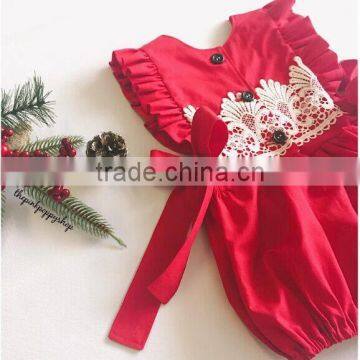Baby Girls Christmas Red Bubble Infant Baby First Christmas Lace Rompers Clothing photo-2