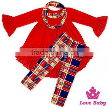 Long Sleeve Ruffle Clothing Set Cotton & Polyester Girls Winter Outfit With Neckerchief Newborn Baby Clothing Wholesale