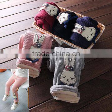 S15252A Girls Winter Baby Elastic Waist Leggings Cute Rabbirt Children Cotton Thicken Pants