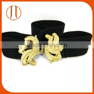 Ladies Women Fashion Black Fabric Braid Belts with Gold Belt