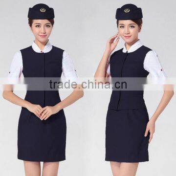 Women Formal Airline Stewardess Uniform Ladies Air Hostess Short Sleeve Skirt Flight Attendant Uniforms photo-3